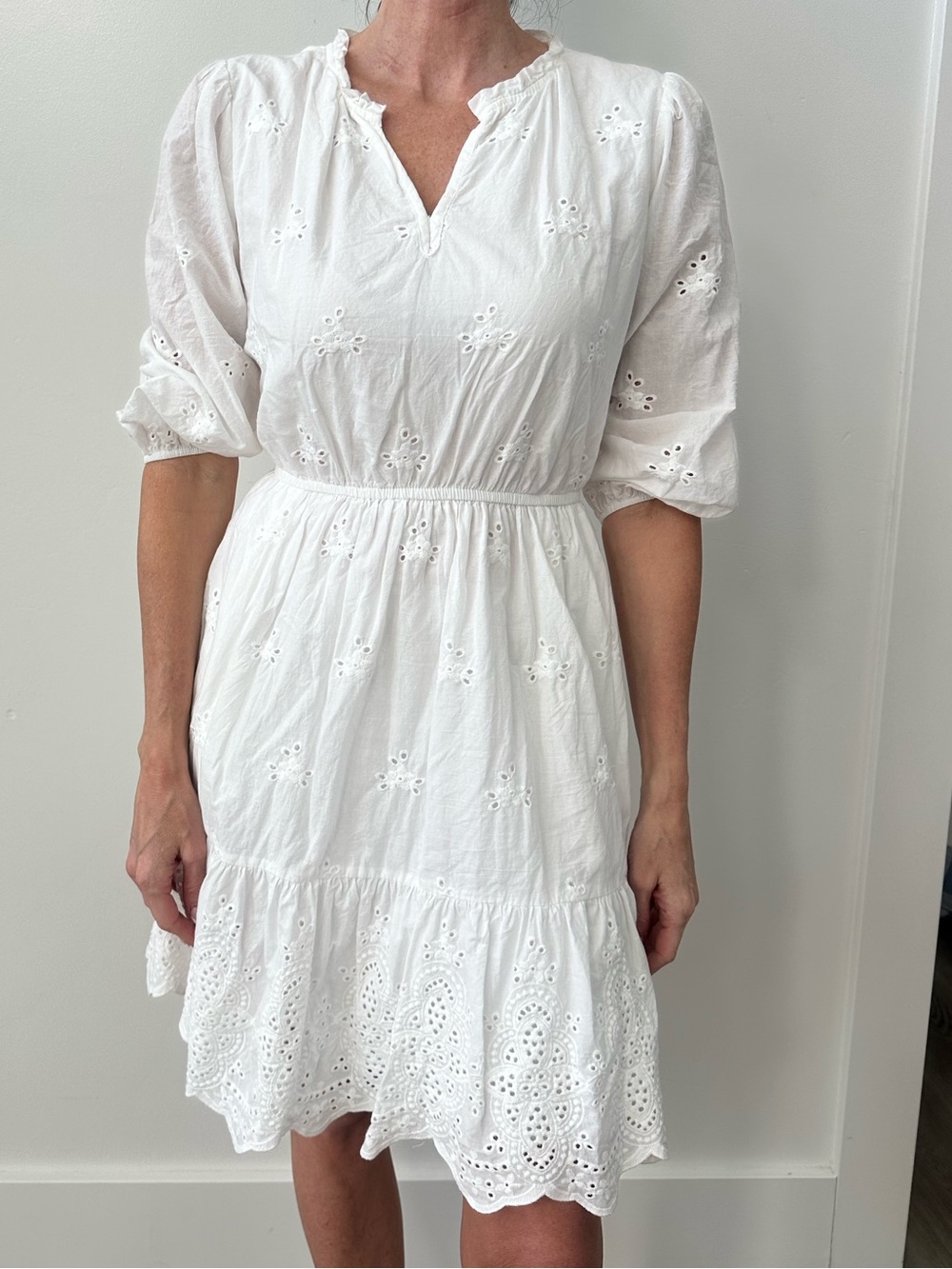 Knox Rose White Eyelet Tiered Mini Dress